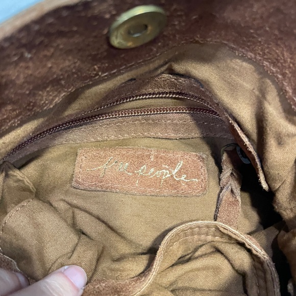 Free People Soren Bucket Bag, Brown Sienna Suede Crossbody Strap - Picture 14 of 16
